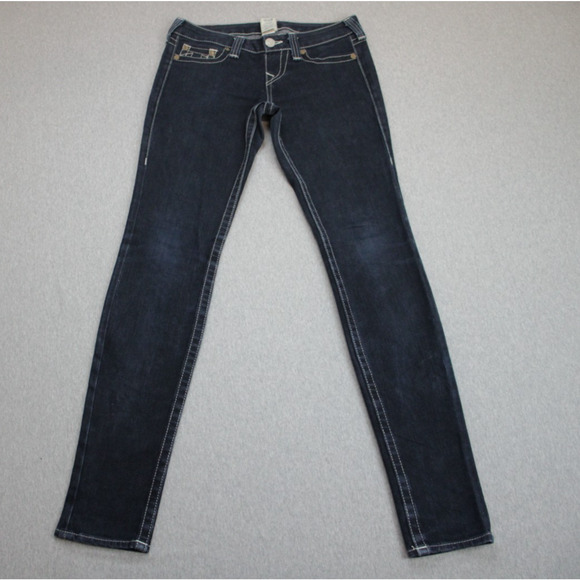 True Religion Jeans Womens 27 Blue Skinny Low-Rise Stretch Dark Wash - Picture 1 of 8